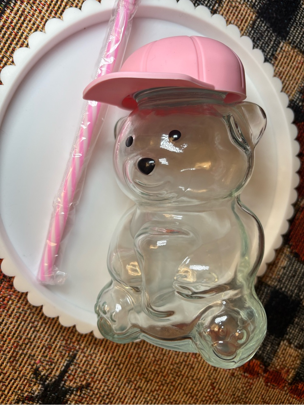 Pink Bear Drink Cup with Straw and Cap